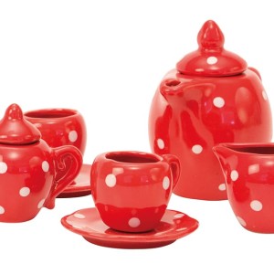 La Grande Famille - Red ceramic tea set in case